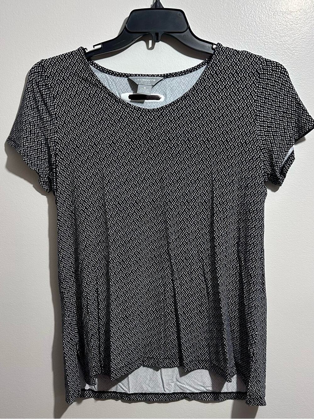 Liz Claiborne Black & White Printed Short-Sleeve Top Size M (1230)